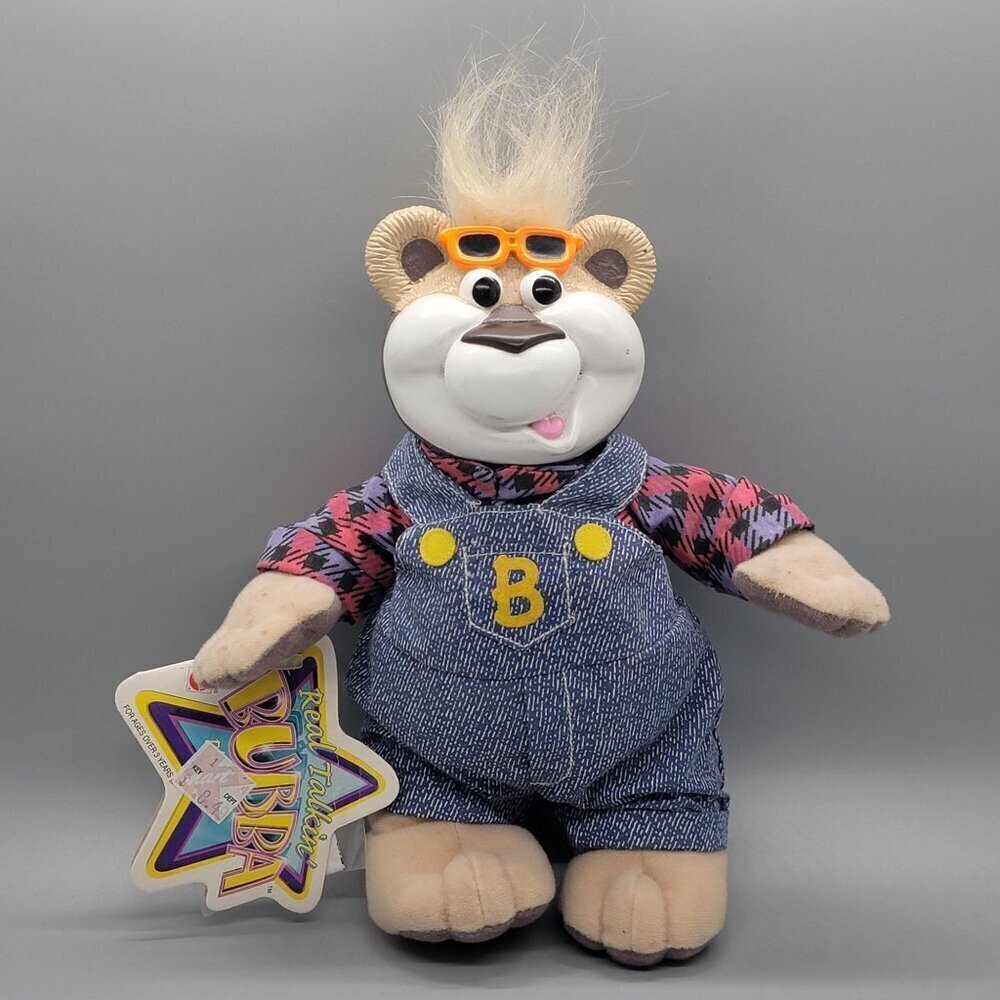 Vintage 1999 Mattel 8" Real Talkin' Bubba Plush Toy Overalls Hard Face WORKS
